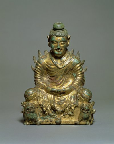 Sitzender Buddha mit flammenden Schultern, chinesische Sechs Dynastien Periode, Nördliche Wei-Dynastie, 3.-5. Jahrhundert von School Chinese