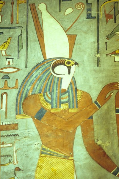 Altes Ägypten, Malerei, Horus, falkenköpfiger Gott, Gott der Könige, Grab von Ramses I., Theben von School Egyptian