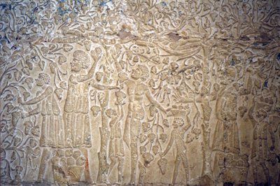 Altes Ägypten, Wandrelief/-malerei, Grab des Petosiris, Tuna el Gebel, 300 v. Chr., Traubenlese für die Weinherstellung von School Egyptian