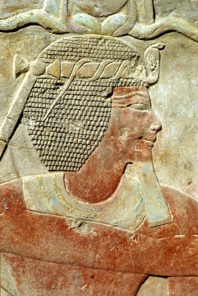 Altes Ägypten, Wandmalerei, Ein Pharao mit Atef-Krone, Karnak-Tempel, Luxor von School Egyptian