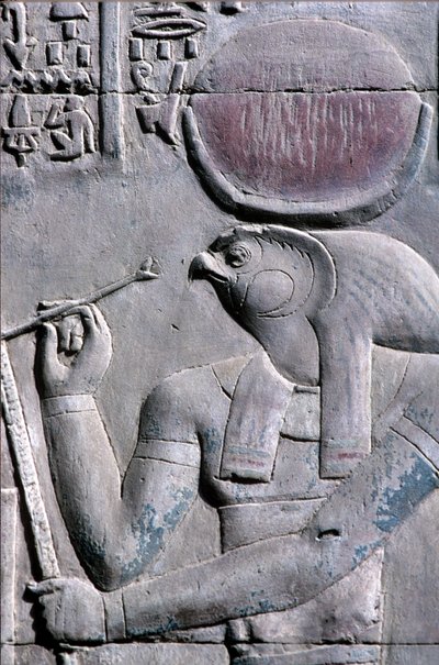 Altes Ägypten, Wandmalerei/-schnitzerei, Horus schreibt auf Papyrusrolle, Tempel von Sebek und Horus, Kom Ombo von School Egyptian