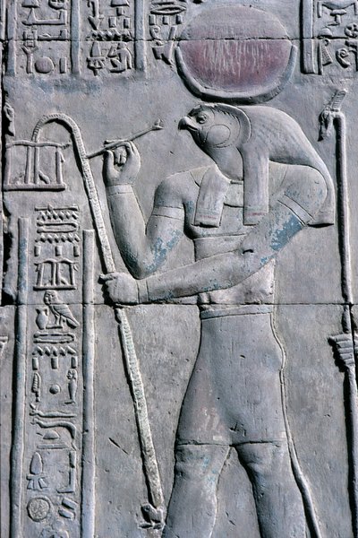 Altes Ägypten, Wandmalerei/Gravur, Horus schreibt auf Papyrusrolle, Tempel von Sebek und Horus, Kom Ombo (Foto) von School Egyptian