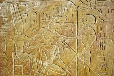 Altes Ägypten, Wandmalerei/Gravur, Sakhmet spricht Amon Ra und Hatschepsut an, Karnak-Tempel, Luxor von School Egyptian