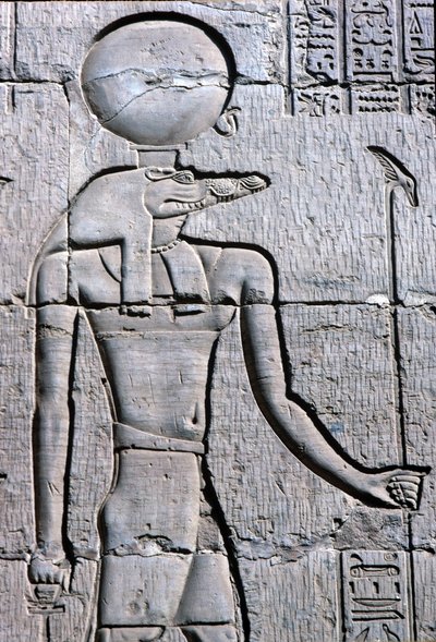 Altes Ägypten, Wandmalerei/Schnitzerei, Sebek trägt ein Ankh von School Egyptian