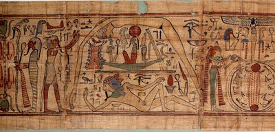 Ägyptische Antike Allegorie des Kosmos: Mythologisches Papyrus von Neskapashouty, Buchhalter der Getreide, darstellend Kosmogonie, mit Geb, Nout, Nephtys, Osiris von School Egyptian