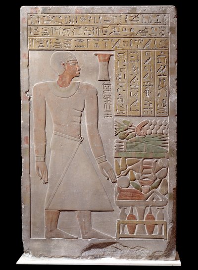 Ägyptische Antiquität: Kalksteinstelen des Denkmals zur Erinnerung an den Sprecher des Wesirs Senousret, der eine Kapelle bildet. Um 1700 v. Chr. Späte 12. Dynastie von School Egyptian