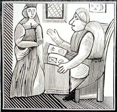 Eine Frau sucht Rat bei der Wahrsagerin, Kopie einer Illustration aus 