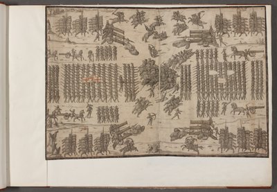 Eine Schlacht. Armeen in Formation. Zeichnungen von Armeen, Soldaten, Pferden und Geschirren sowie anderen militärischen Szenen. 1500-1650 von School English