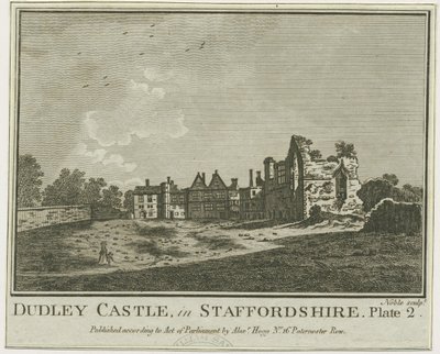 Dudley Castle - Der Bergfried: Kupferstich von School English