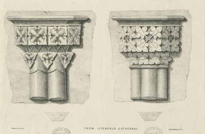 Innenraum der Kathedrale von Lichfield - Geschnitztes Laubwerk: Lithographie, undatiert [?19. Jh.] (Druck) von School English