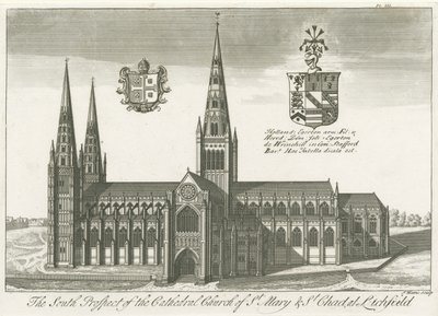 Lichfield Cathedral - Südansicht: Gravur von School English