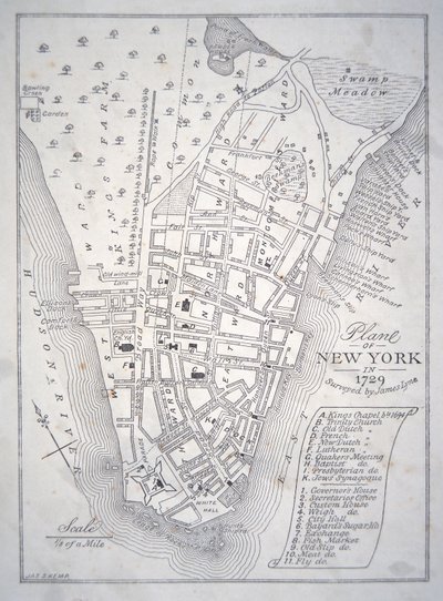 Plan von New York im Jahr 1729 von School English