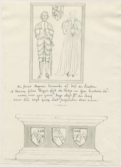Sandon Kirche - Grab von Hugh Erdeswicke und Mary [Legh] von School English
