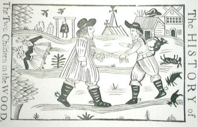 Die Geschichte der zwei Kinder im Wald, aus einer Sammlung von Chapbooks über Esoterik, 14.-17. Jahrhundert (Holzschnitt) von School English