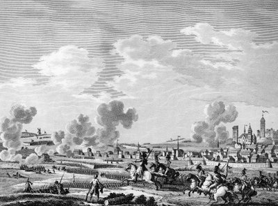 Französische Revolution und Ankunft der konterrevolutionären Kräfte: Sieg der französischen Revolutionäre in Jemmapes am 6. November 1792 über die österreichische Armee in Belgien. Paris, Bibliothek des Instituts für Revolutionsgeschichte von School French
