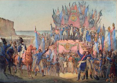 Militärfest in Boulogne mit Napoleon, der Sterne der Ehrenlegion verteilt - Victor Adam (Französisch) von School French