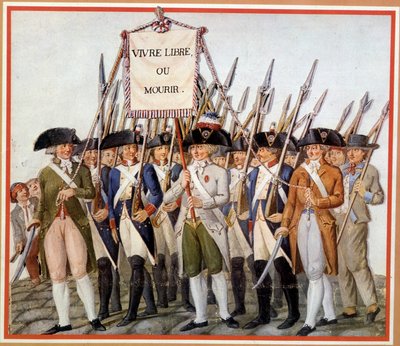Nationalgardisten mit der Fahne „Lebe frei oder stirb“ von School French
