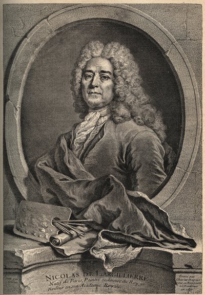 Porträt von Nicolas de Largillierre (1656-1746), französischer Maler, Gravur von Dupuis nach dem Gemälde von Gueuslain von School French