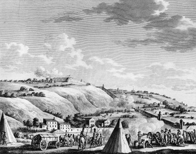 Krieg der Französischen Revolution und Bewegungen gegen Revolutionäre: Belagerung und Eroberung der Stadt Lyon durch die französische republikanische Armee am 9. Oktober 1793 gegen die royalistischen Truppen. Paris, Bibliothek des Instituts für Revolutions von School French