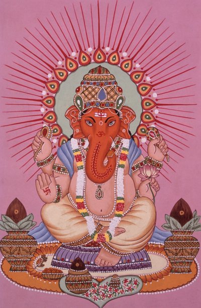 Lord Ganesh Ganpati Miniaturmalerei auf Papier von School Indian