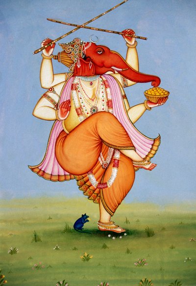 Lord Ganesh Miniaturmalerei auf Papier von School Indian