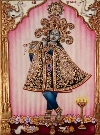 Lord Krishna Miniaturmalerei auf Elfenbein von School Indian