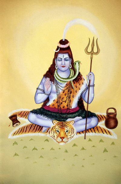 Lord Shiva Shanker Miniaturmalerei auf Papier von School Indian