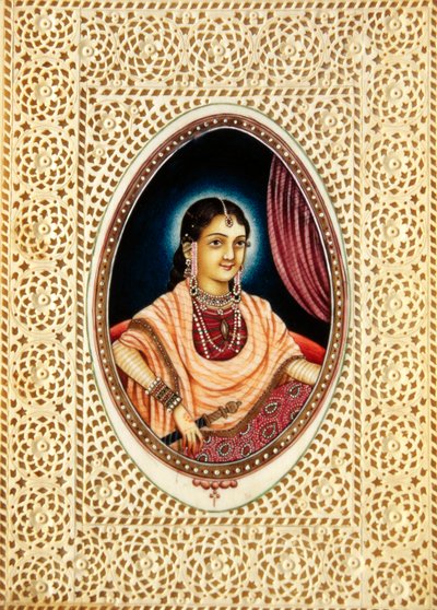 Miniaturmalerei von Mumtaz Mahal auf Elfenbein von School Indian