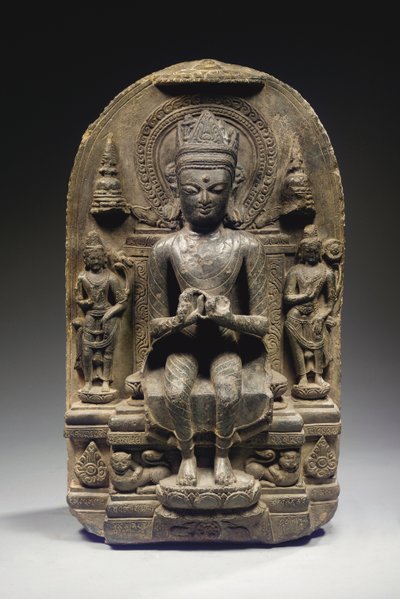 Pala-Stil Stele mit gekröntem Buddha, Nordostindien von School Indian