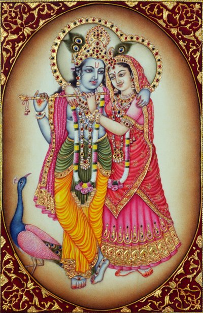 Radha Krishna Miniaturmalerei auf Elfenbein von School Indian