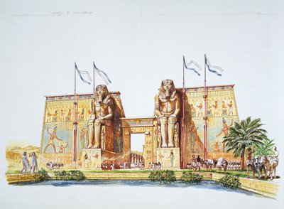 Das antike Theben - Rekonstruktion der Statuen von Amenhotep III., bekannt als die Kolosse von Memnon, zur Zeit von Ramses II. von School Italian