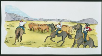 Argentinien - Gauchos sammeln Rinder in der Pampa von School Italian