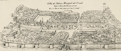 Vogelperspektive des westlichen Teils der Stadt Udine, Gravur, Italien von School Italian