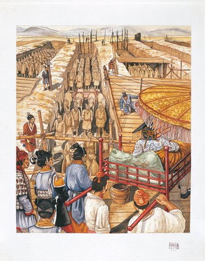 Bau des Mausoleums von Kaiser Qin Shi Huang-Ti, 3. Jahrhundert v. Chr. von School Italian
