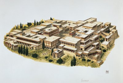 Rekonstruktion des Palastes von Knossos, Kreta, 20. Jahrhundert v. Chr. von School Italian