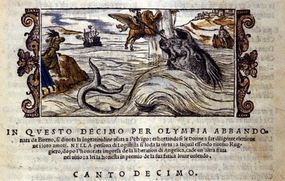 Szene aus dem Rittergedicht „Orlando Furioso“ (Der rasende Roland) von Ludovico Ariosto (1474-1533) von School Italian