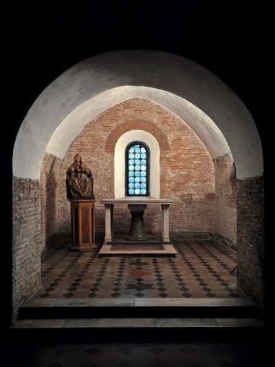 Ansicht der ersten Kapelle der Kirche der Heiligen Vincent und Anastasius, Abtei Tre Fontane von School Italian