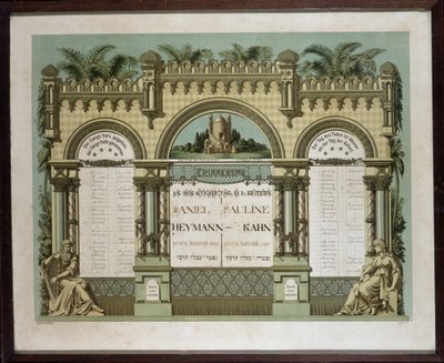 Gedenkkalender für zukünftige Bestattungsdienste eines verstorbenen nahen Verwandten. Jahrzeit-Malerei. Jüdisches Museum Basel, Schweiz von School Jewish