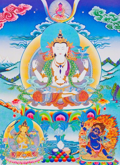 Bild von Chenresi, dem Herrn der sechs Silben "Om Mani Padme Hum" von School Nepalese
