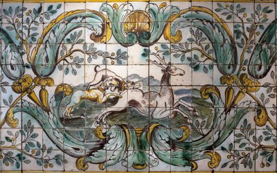 Hunde jagen einen Hirsch (Detail) von School Portuguese