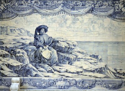 Heinrich der Seefahrer, sitzend, blickt auf das Meer - Azulejo aus der Umgebung von Lissabon (Sintra). von School Portuguese