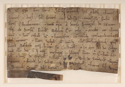 Urkunde von David I., König der Schotten (gest. 1153), an Robert de Brus, gewährt ihm Annandale von School Scottish