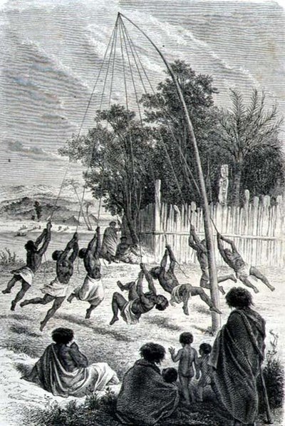 Maori-Krieger beim Schaukeln, Illustration aus 