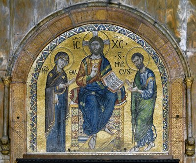 Byzantinische Architektur: Christus in Majestät zwischen der Jungfrau und dem Heiligen Markus (Deesis) von School Veneto Byzantine