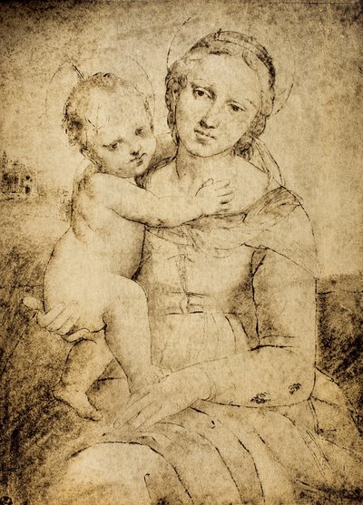 Madonna mit Kind, Zeichnung aus der Schule von Raphael, Kabinett der Zeichnungen und Drucke, Uffizien, Florenz von School of Raphael