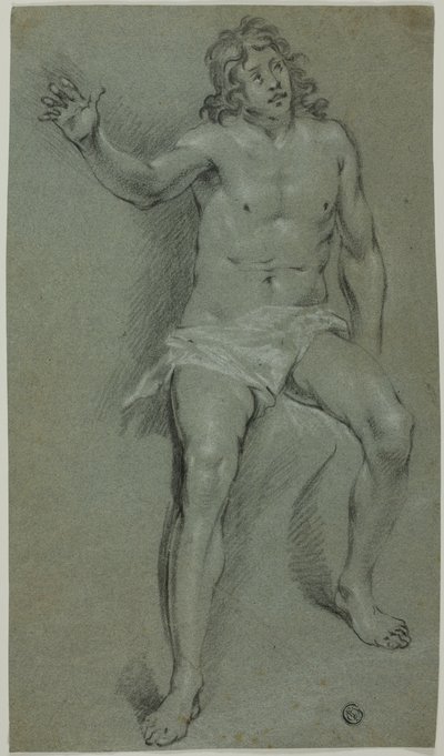 Sitzender männlicher Akt (recto); Skizzen von Hand und Jungenkopf (verso) von School of Rembrandt van Rijn