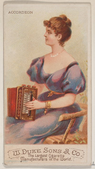 Akkordeon, aus der Serie Musikinstrumente N82 für Duke-Zigarettenmarke, 1888 von Schumacher and Ettlinger