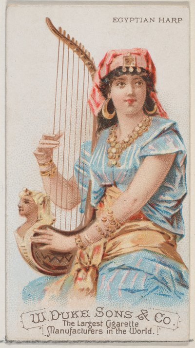 Ägyptische Harfe, aus der Serie Musikinstrumente N82 für Duke-Zigaretten, 1888 von Schumacher and Ettlinger