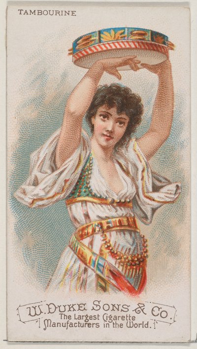 Tamburin, aus der Serie Musikinstrumente N82 für Duke-Zigaretten, 1888 von Schumacher and Ettlinger