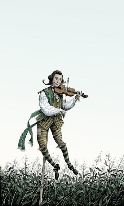 Barocke Violine Vogelscheuche von Scott McKowen